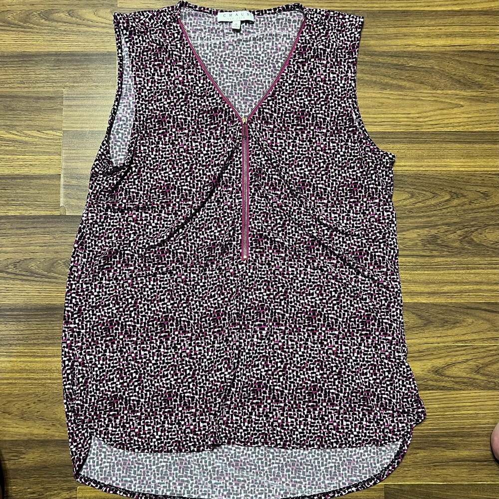Chaus New York Sleeveless Quarter-Zip Tank Top in Geometric Print